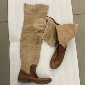 Tashkent Cheyenne thigh high WWI style wool suede boots 10